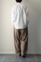 Yamauchi - Salt-Shrinking Ramie Chambray Shirt (No Collar) [White]