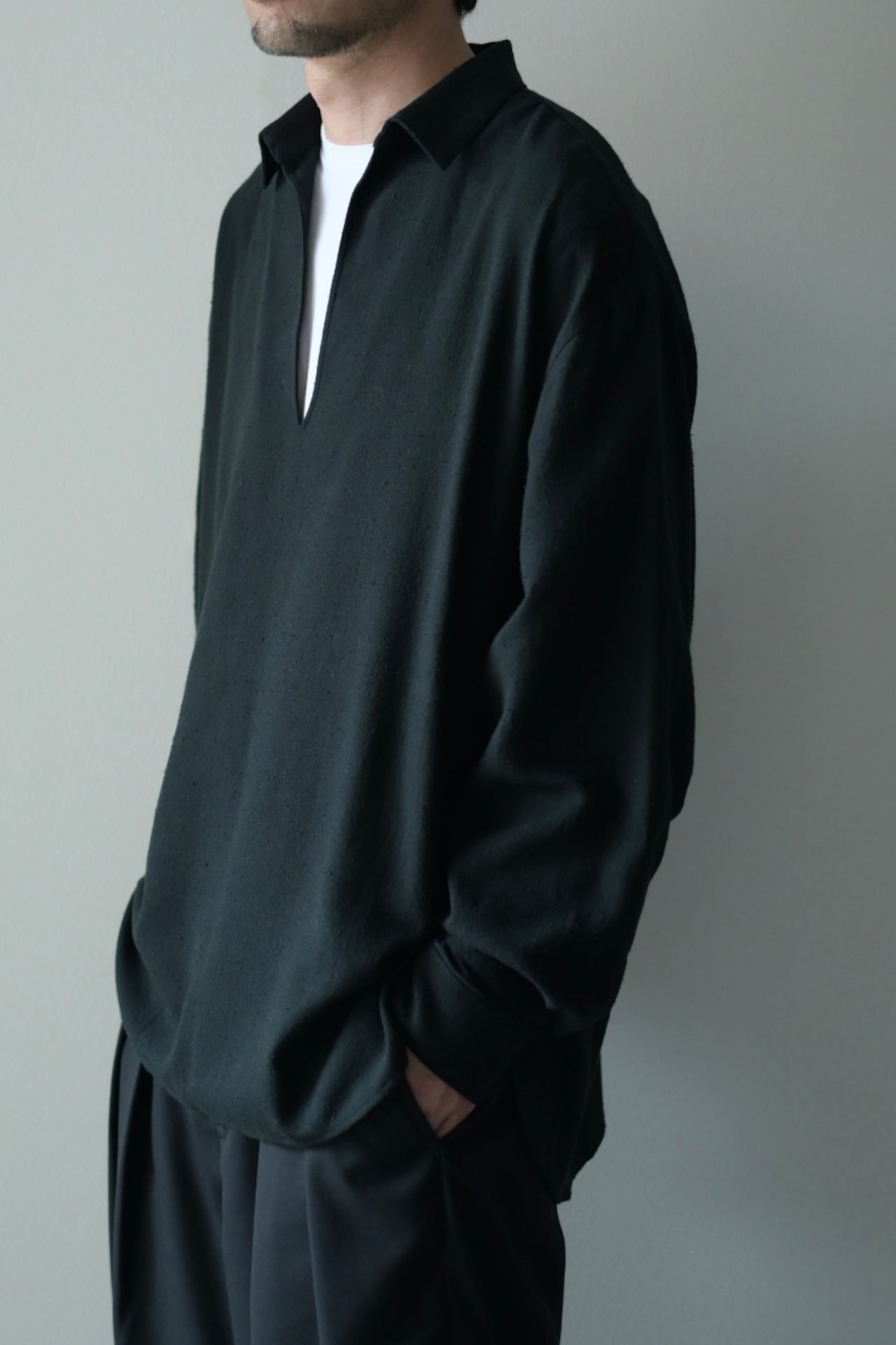 Blanc YM - Silk Cotton Skipper Shirts [Black]