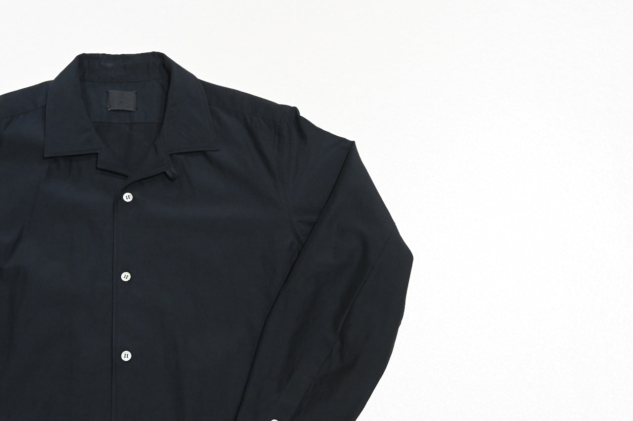 山内 - 2plyキュプラ×コットン・オープンカラーシャツ [charcoal navy]