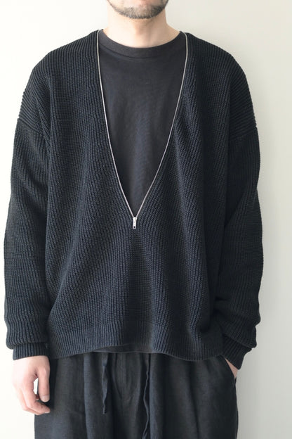 phebus - HEMP KNIT ZIP-UP JUMPER [BLACK]