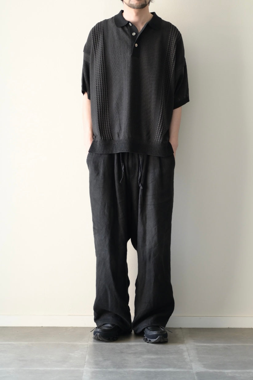 YASHIKI (ヤシキ) - Aotsuyu Knit Polo [BLACK]