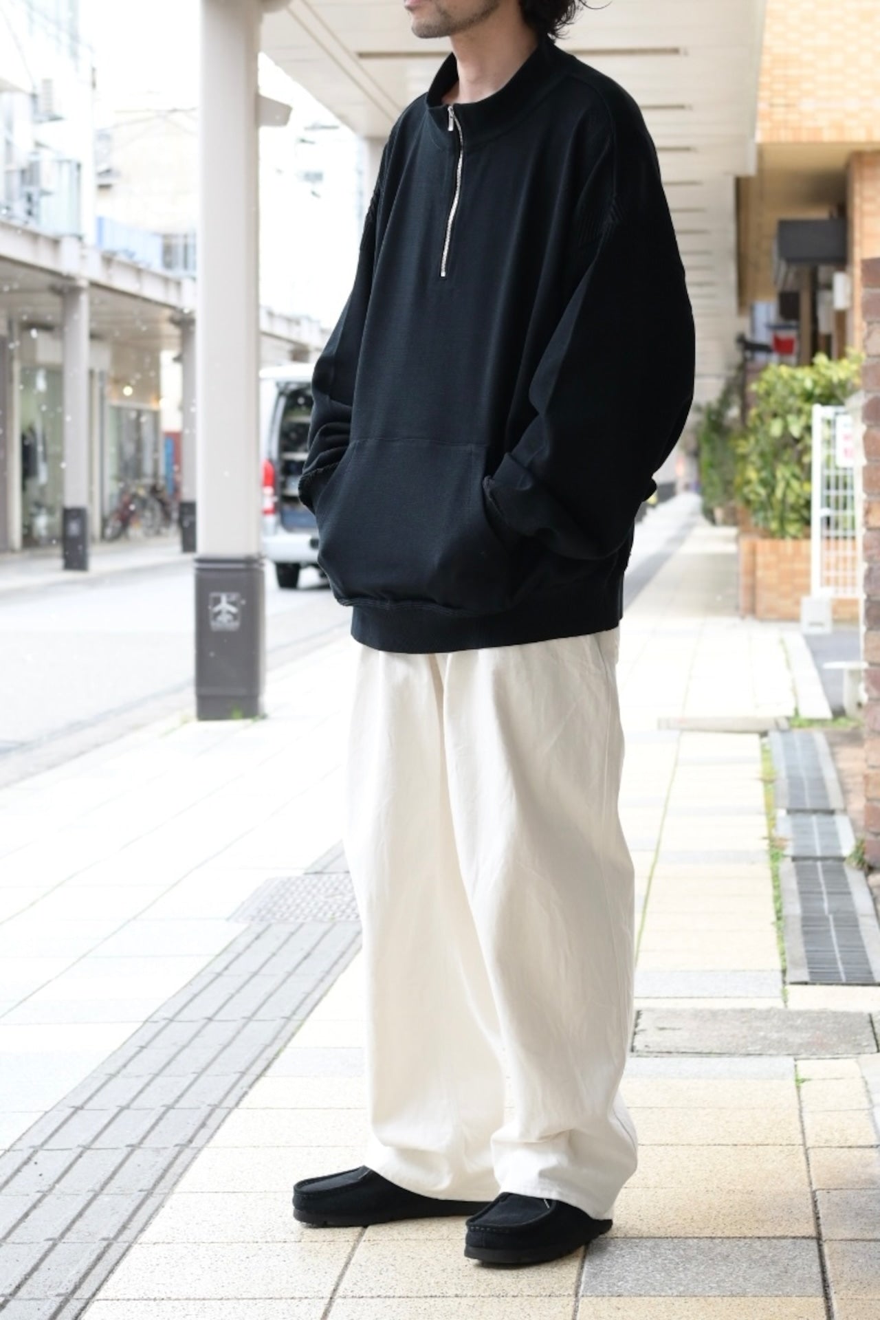 YASHIKI - Harukaze Half Zip Knit  [LIGHT-BEIGE]