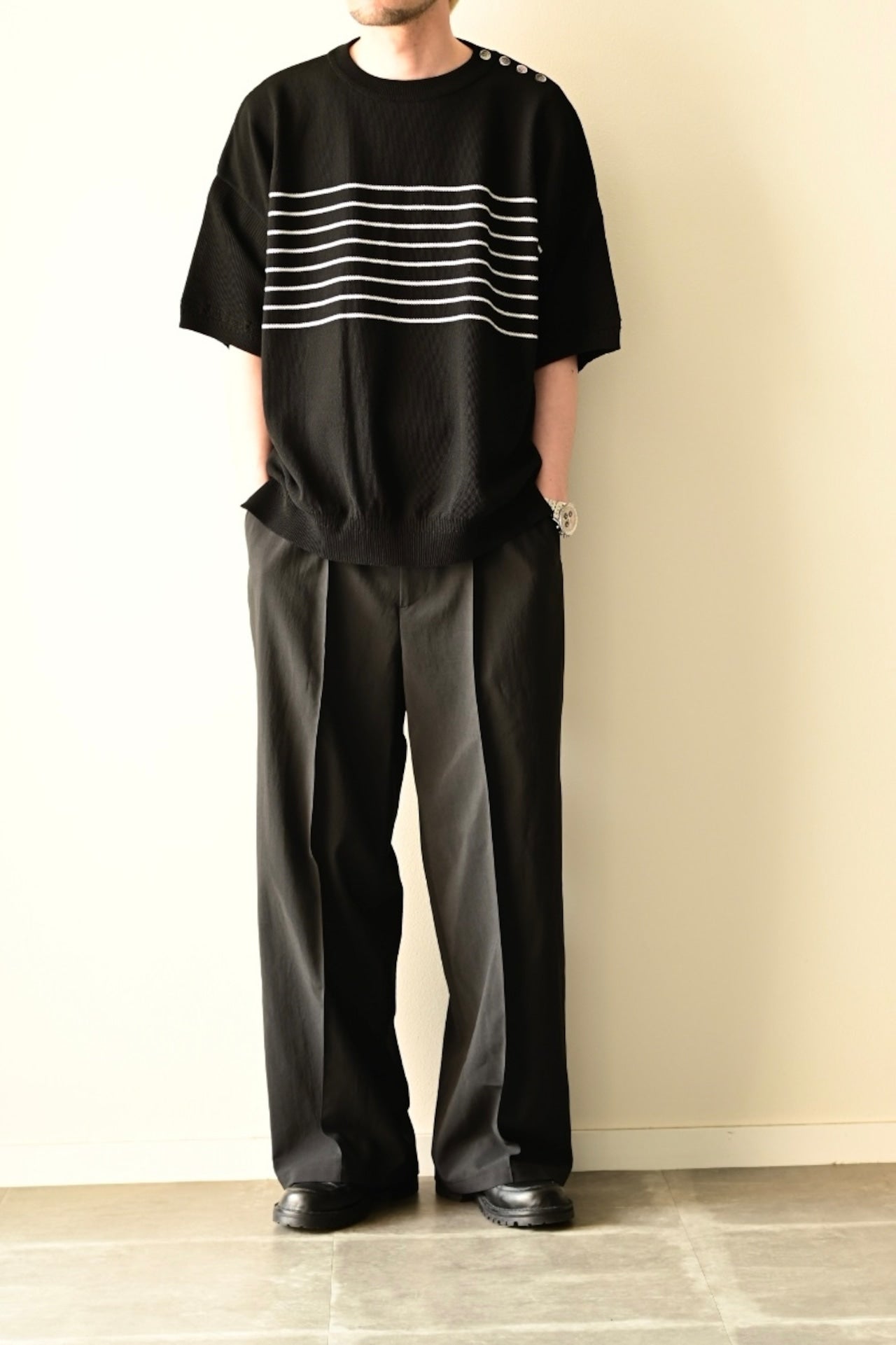SAYATOMO - 1-Tack Baggy Slacks [BLACK]