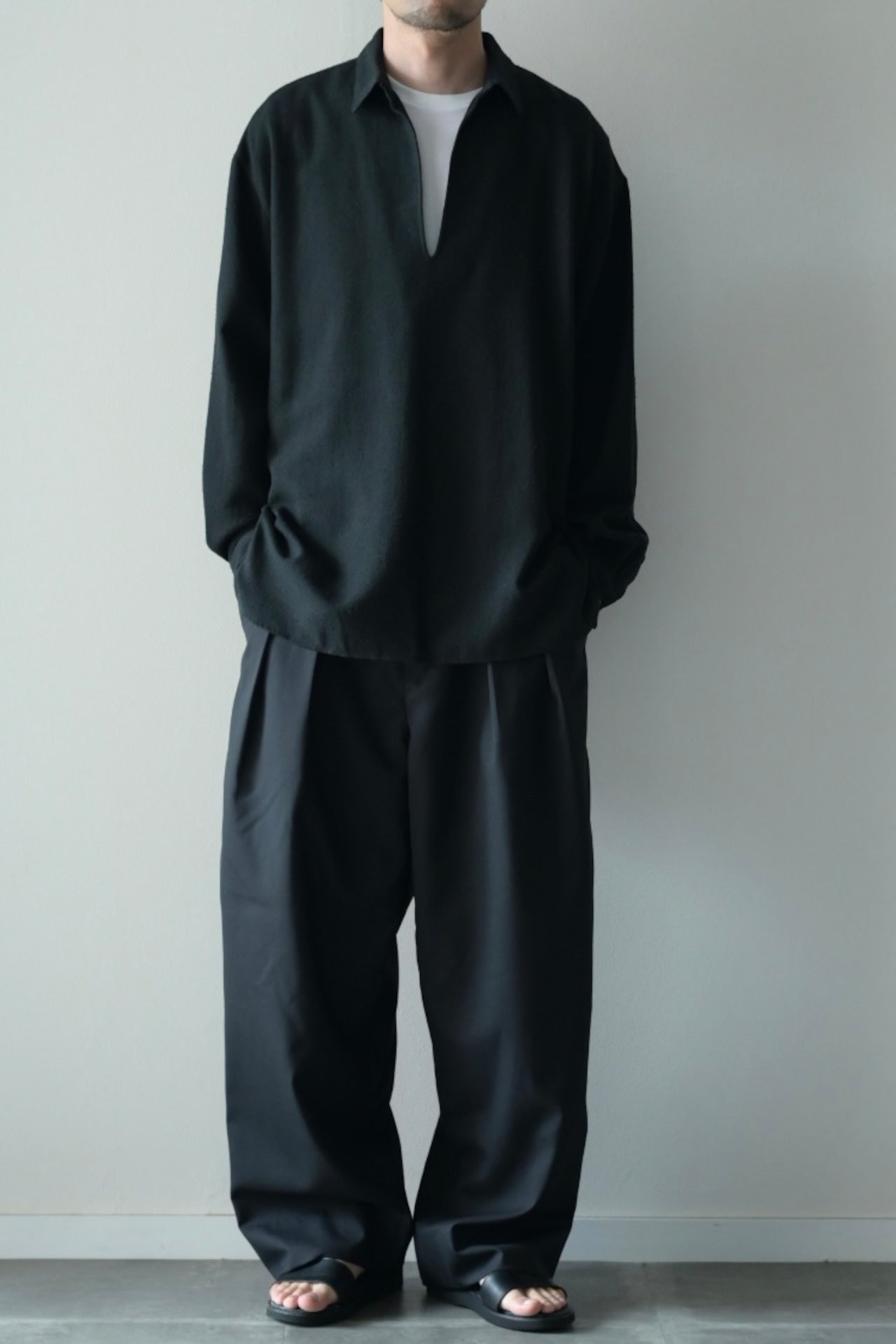 Blanc YM - Silk Cotton Skipper Shirts [Black]