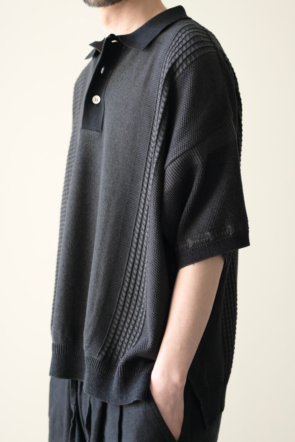 YASHIKI (ヤシキ) - Aotsuyu Knit Polo [BLACK]