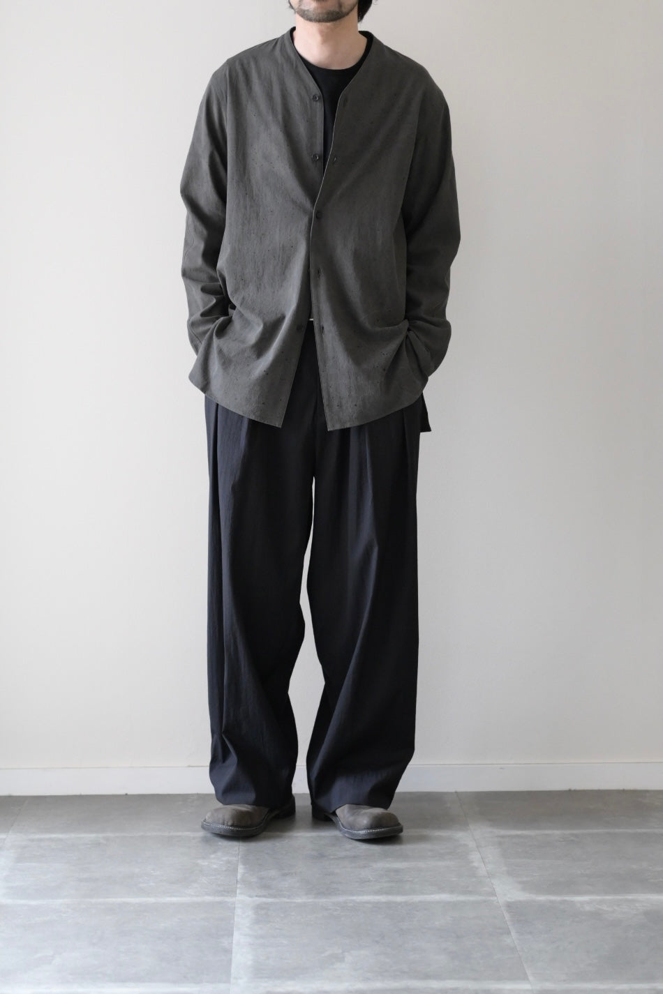 Yamauchi - Black dyed strong twist cotton voile cloth pajama shirt