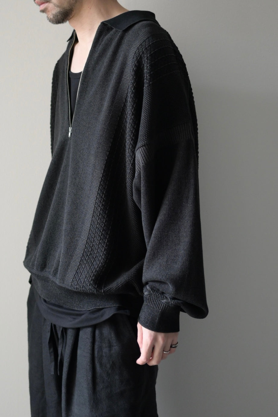 YASHIKI - Kanto Zip Polo [BLACK]