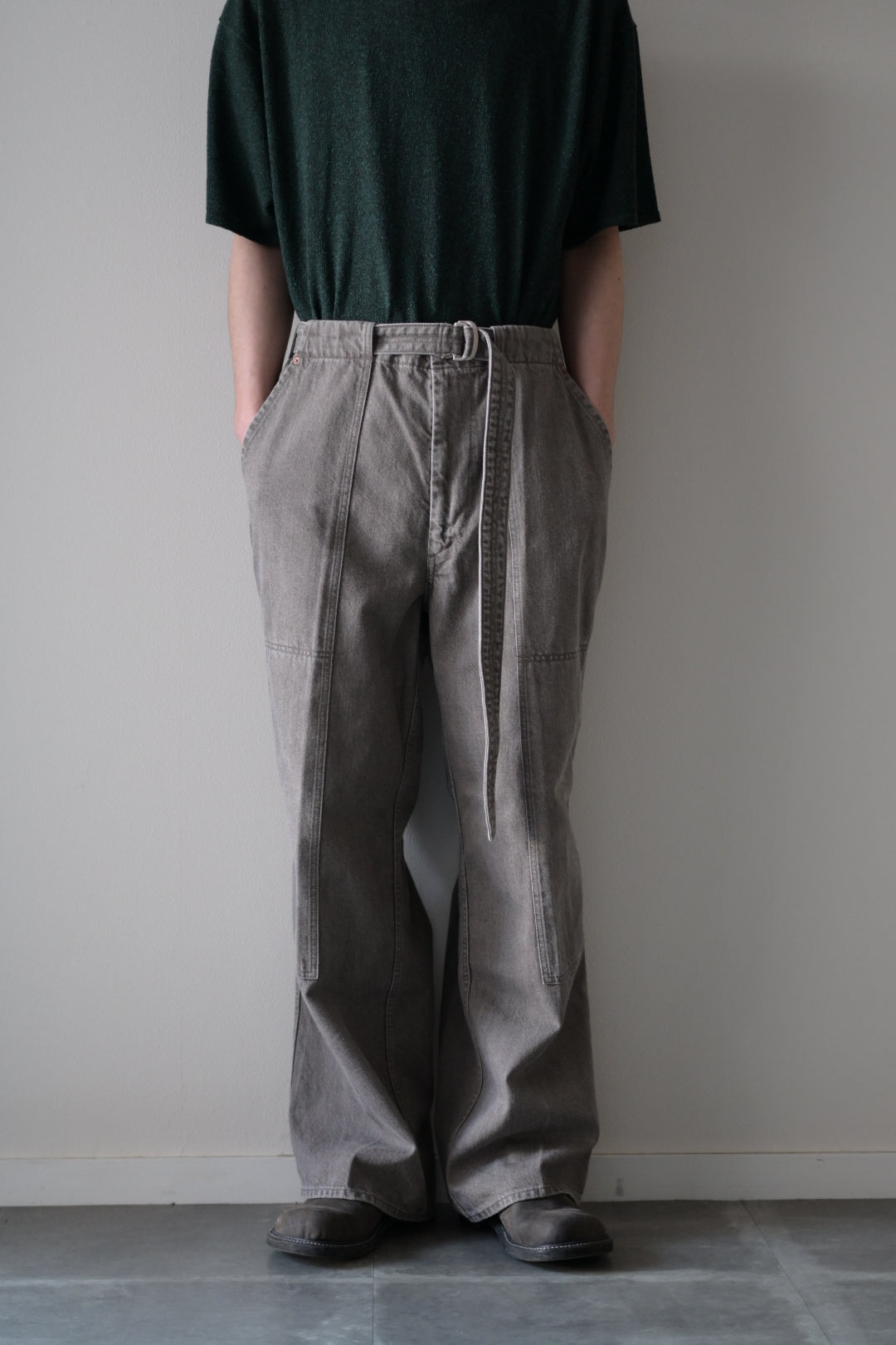 phebus - SULFUR DYE DENIM BELTED PANTS [GRAY]
