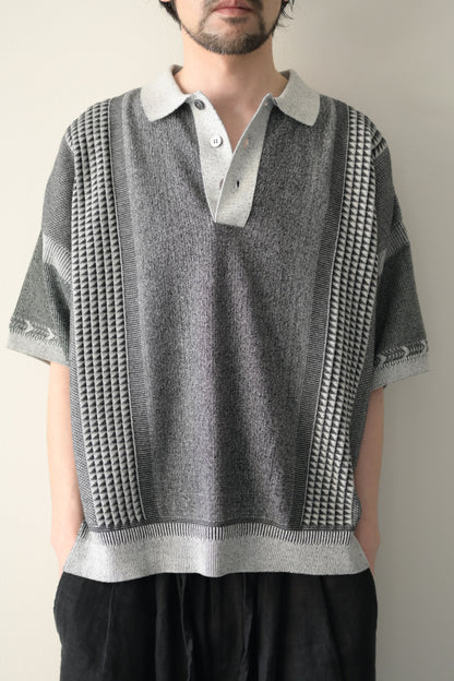 YASHIKI (ヤシキ) - Aotsuyu Knit Polo [MIX-GRAY]