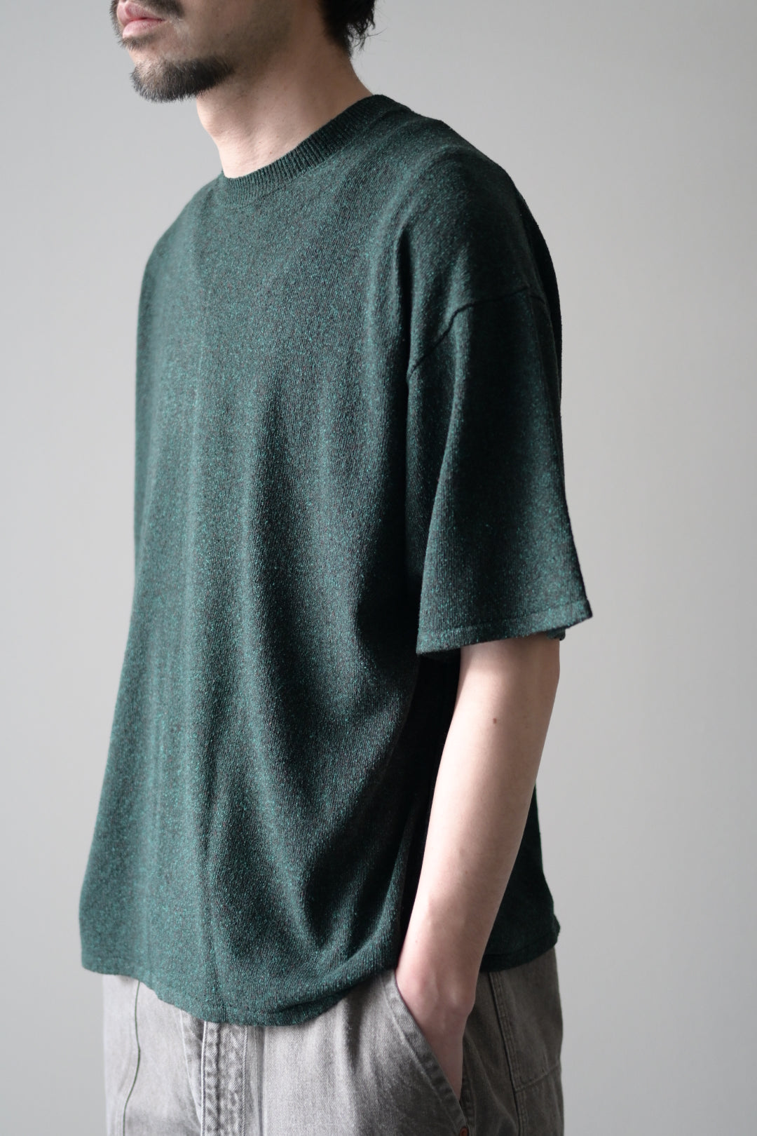 phebus - RAW SILK KNIT T-SHIRT [FOREST GREEN]