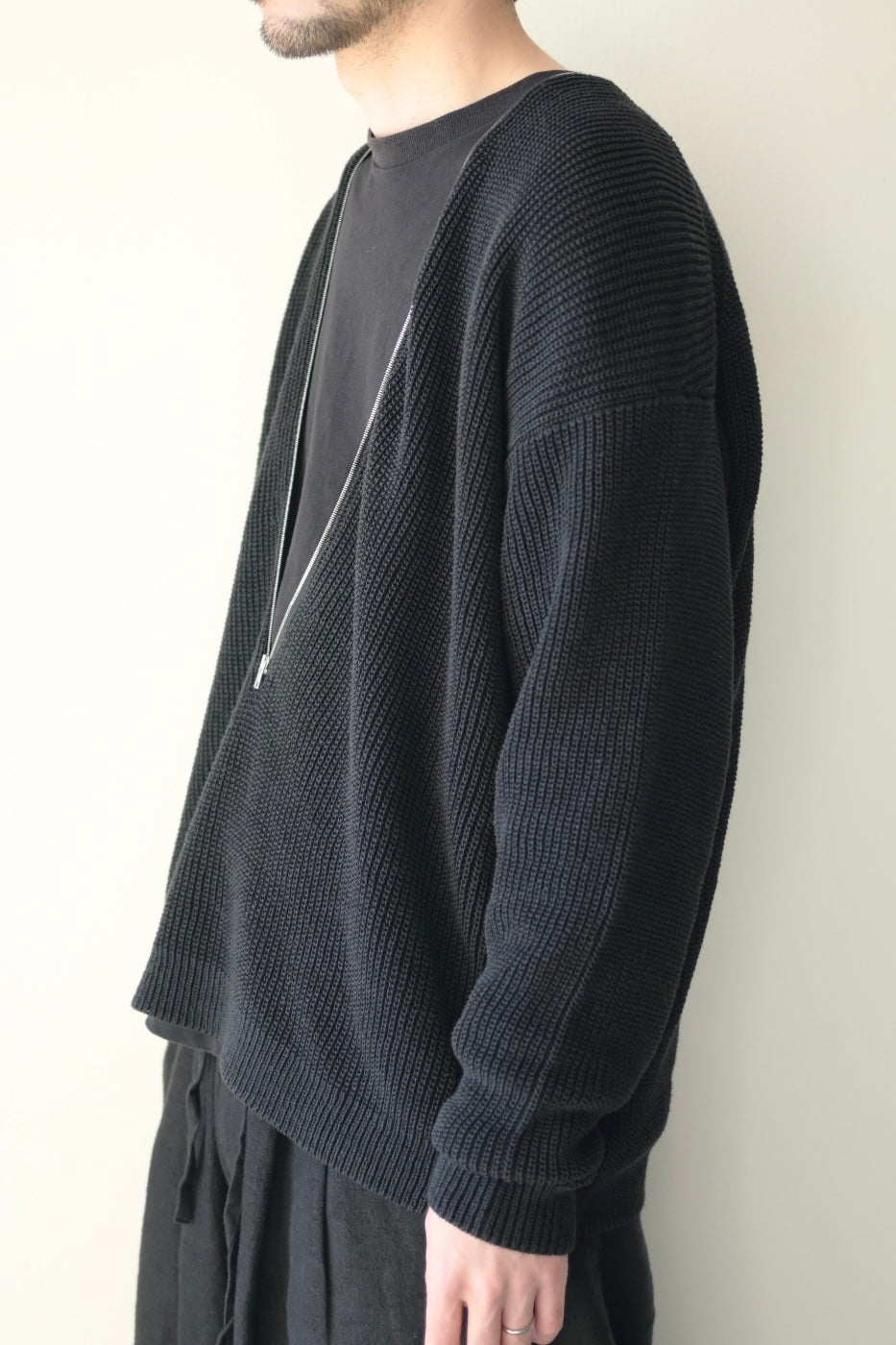 phebus - HEMP KNIT ZIP-UP JUMPER [BLACK]