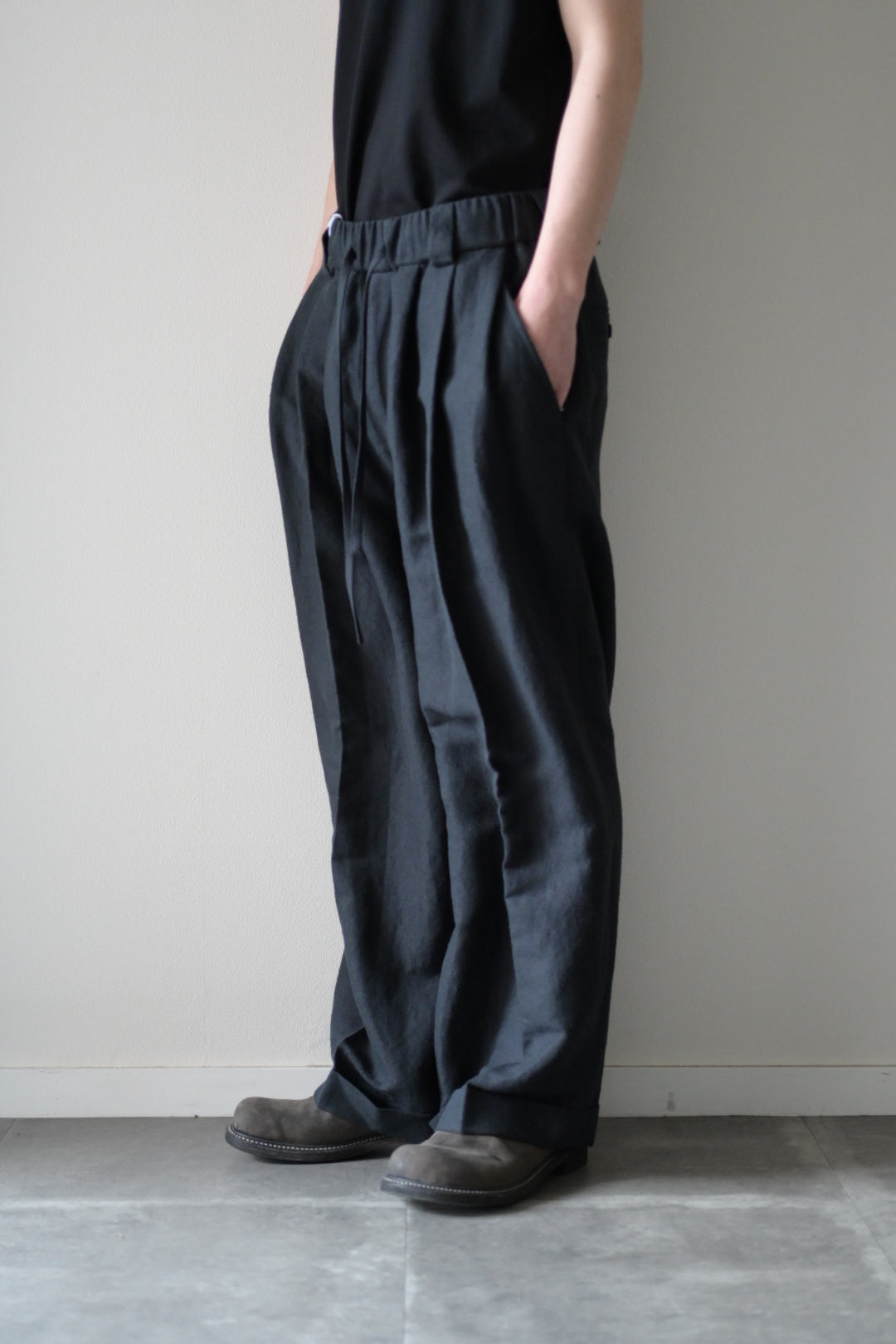 Blanc YM ブランワイエム Linen Silk Oversize Pants BLACK 通販