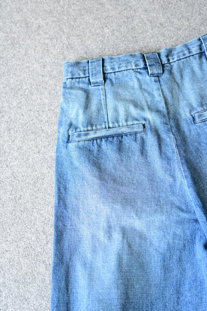 VU - vintage denim knee wide pants [VINTAGE BLUE]
