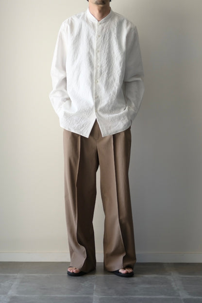 山内 - 塩縮加工ラミーシャンブレーシャツ 羽襟無し [white]