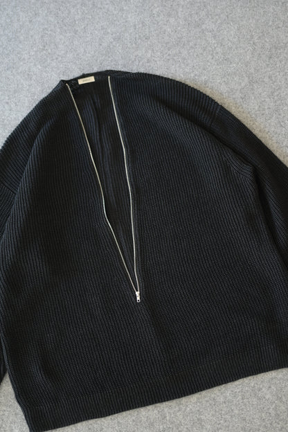 phebus - HEMP KNIT ZIP-UP JUMPER [BLACK]