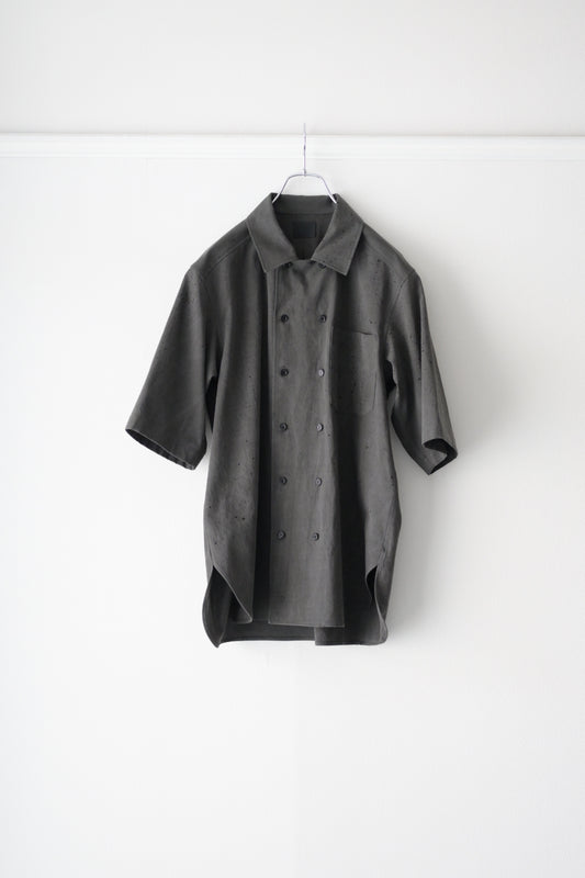 山内 - 黒染強撚コットンボイルクロス・ダブルオープンカラーショートスリーブシャツ