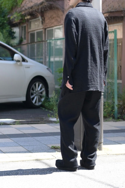 山内 - ウールキュプラ・ランダムシャドーストライプシャツ [black stripe]