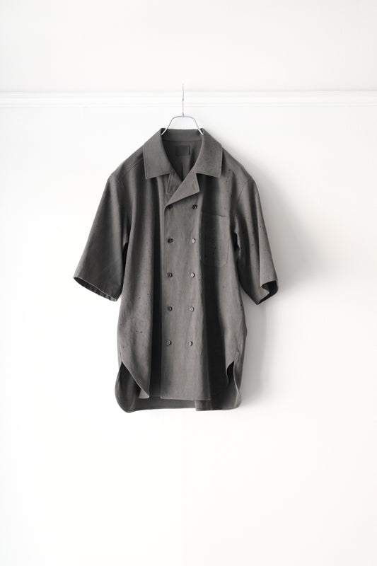 山内 - 黒染強撚コットンボイルクロス・ダブルオープンカラーショートスリーブシャツ
