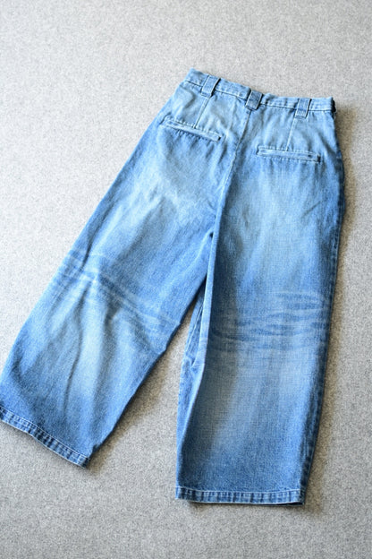 VU - vintage denim knee wide pants [VINTAGE BLUE]
