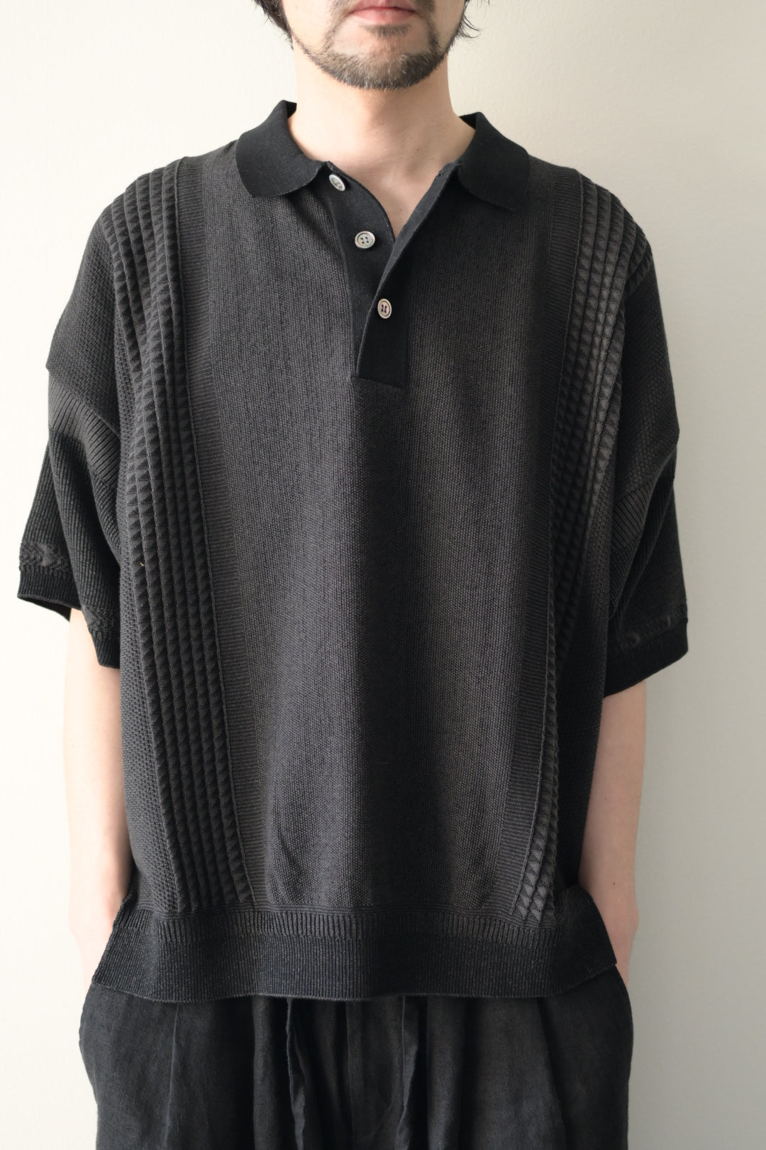 YASHIKI (ヤシキ) - Aotsuyu Knit Polo [BLACK]