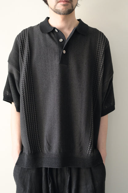 YASHIKI (ヤシキ) - Aotsuyu Knit Polo [BLACK]