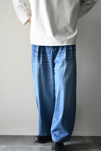 VU - vintage denim knee wide pants [VINTAGE BLUE]