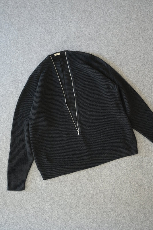 phebus - HEMP KNIT ZIP-UP JUMPER [BLACK]