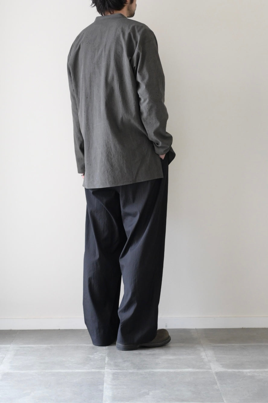 Yamauchi - Black dyed strong twist cotton voile cloth pajama shirt