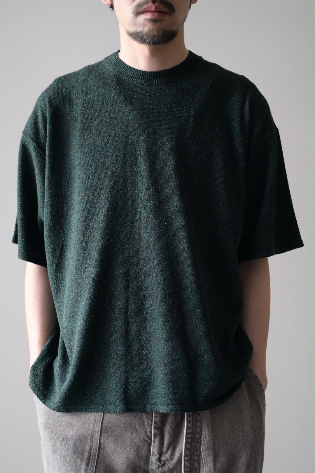 phebus - RAW SILK KNIT T-SHIRT [FOREST GREEN]