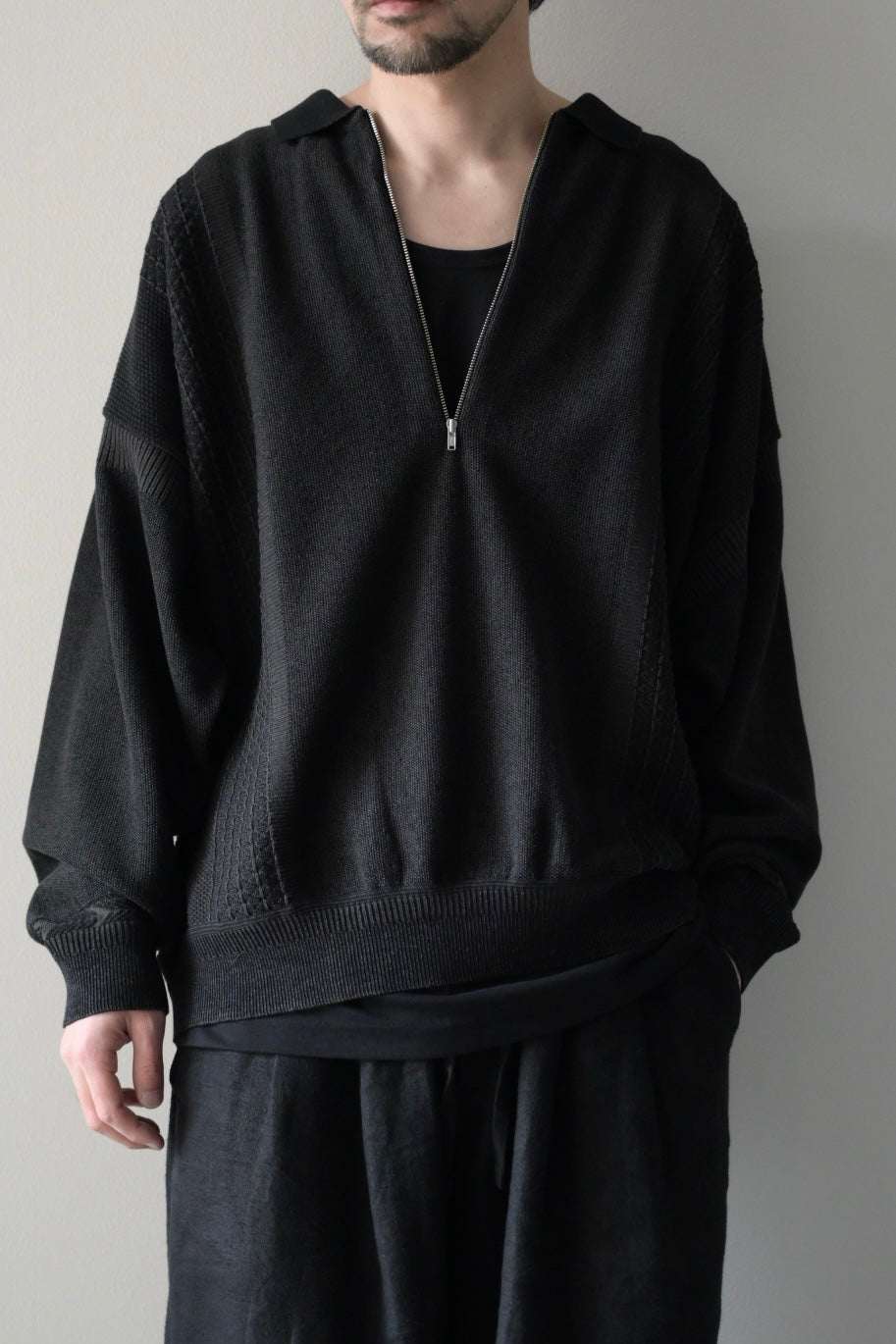 YASHIKI - Kanto Zip Polo [BLACK]