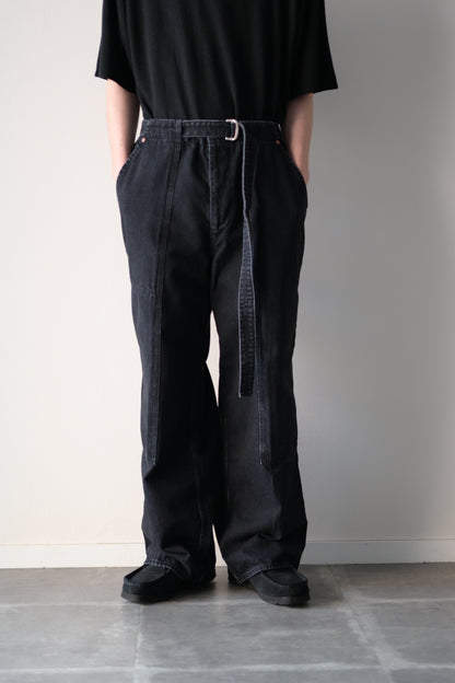 phebus - SULFUR DYE DENIM BELTED PANTS [BLACK]