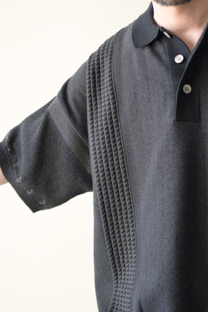 YASHIKI (ヤシキ) - Aotsuyu Knit Polo [BLACK]