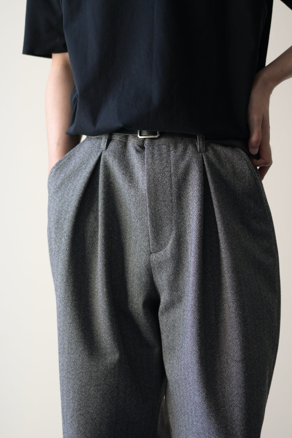SAYATOMO - 2-Tack Herringbone Wide Slacks