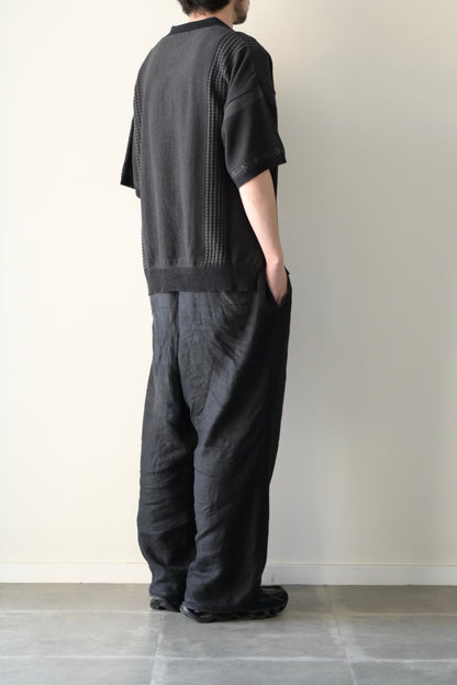 YASHIKI (ヤシキ) - Aotsuyu Knit Polo [BLACK]