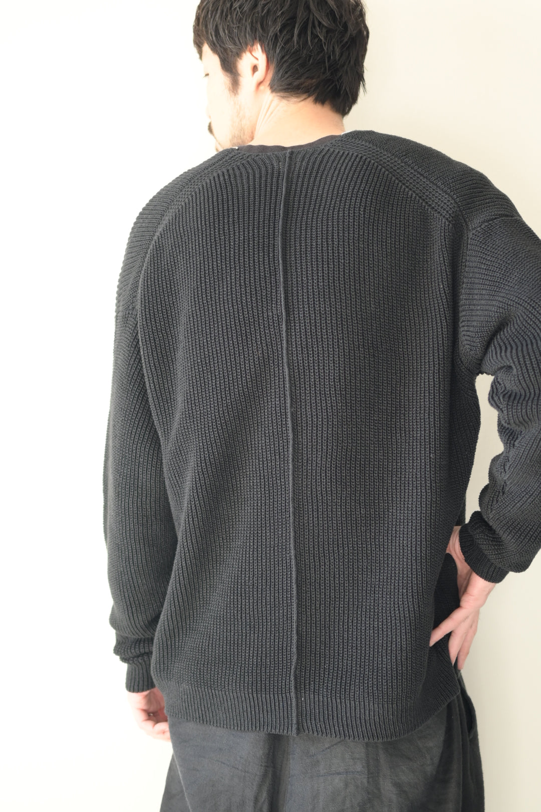 phebus - HEMP KNIT ZIP-UP JUMPER [BLACK]