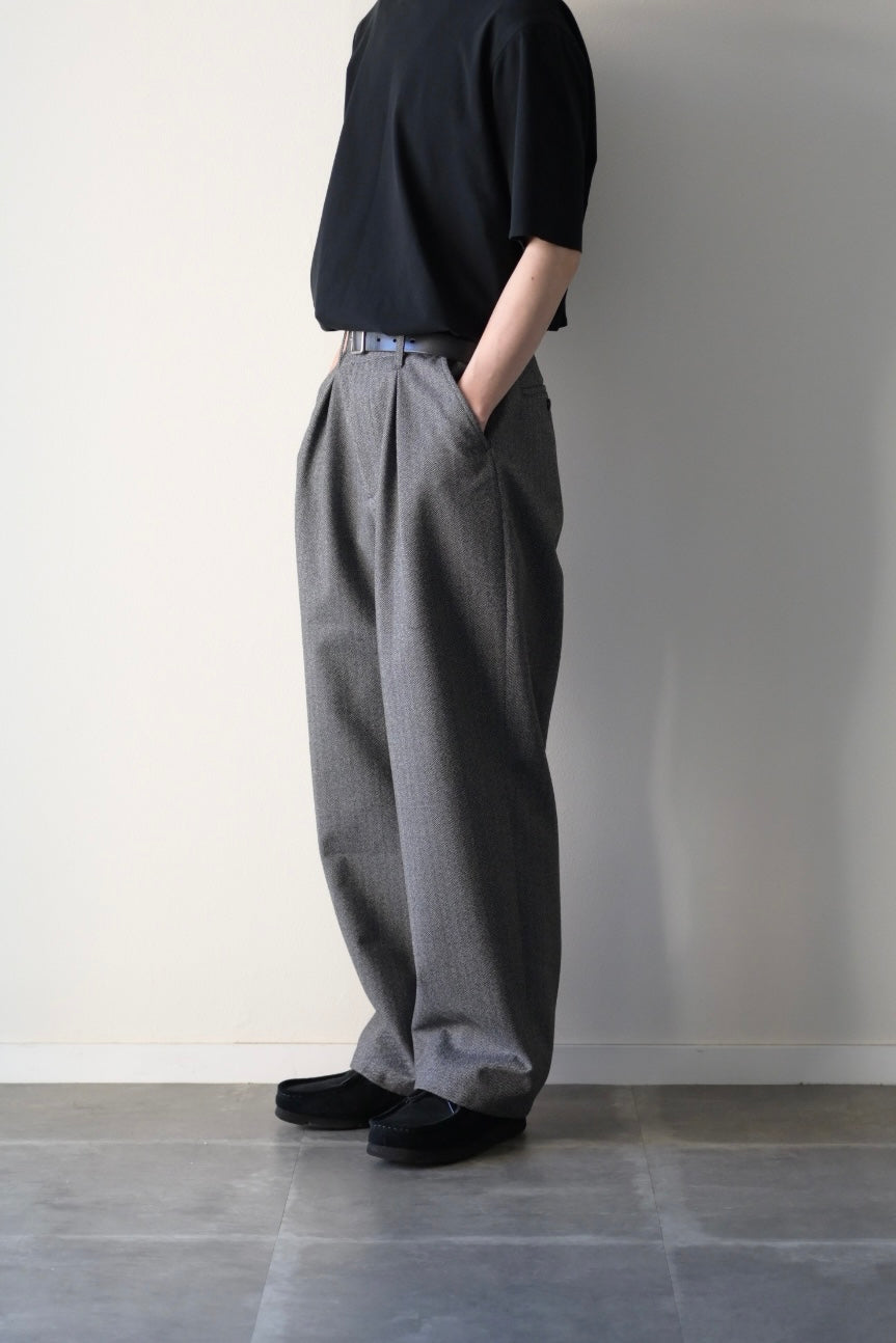 SAYATOMO - 2-Tack Herringbone Wide Slacks
