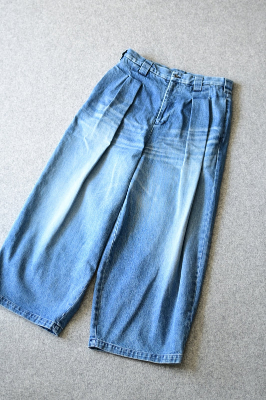 VU - vintage denim knee wide pants [VINTAGE BLUE]