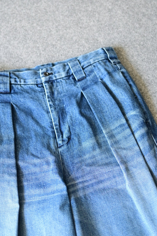 VU - vintage denim knee wide pants [VINTAGE BLUE]